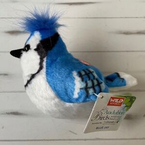 NEW Wild Republic Audubon Blue Jay Plush Real Bird Calls‎ Toy Gift Stocking